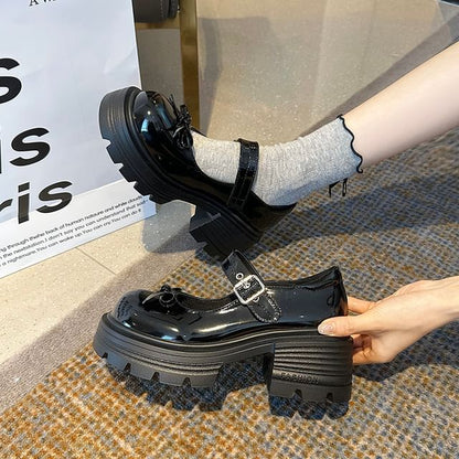 Platform Bow Patent Leather Mary Shoes