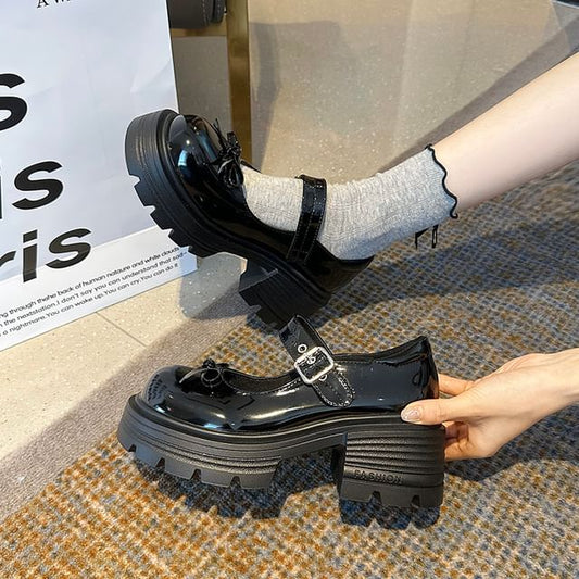 Platform Bow Patent Leather Mary Shoes