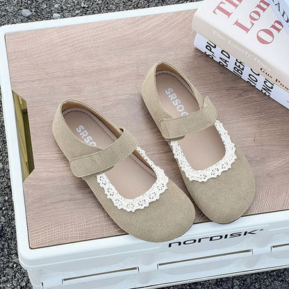 Lace Trim Faux Suede Mary Jane Flats