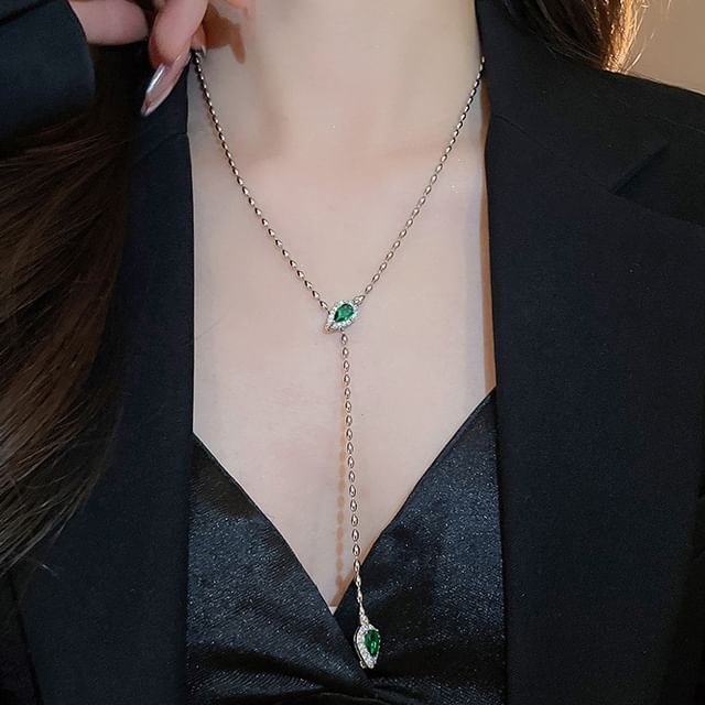 Rhinestone Waterdrop Pendant Lariat Necklace