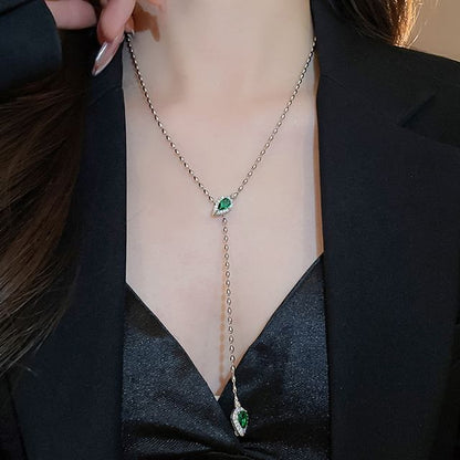 Rhinestone Waterdrop Pendant Lariat Necklace