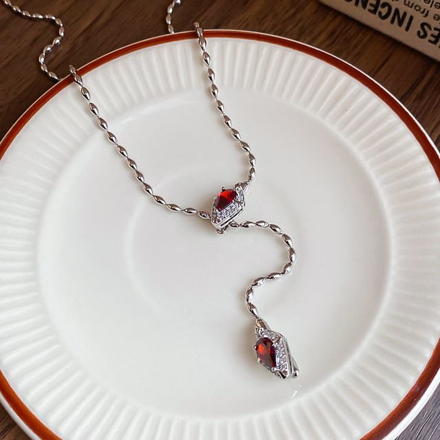 Rhinestone Waterdrop Pendant Lariat Necklace