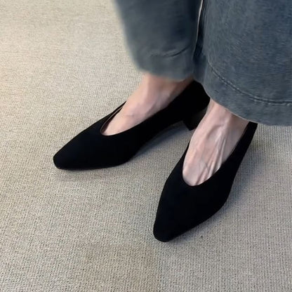 Chunky Heel Plain Faux Suede Pumps