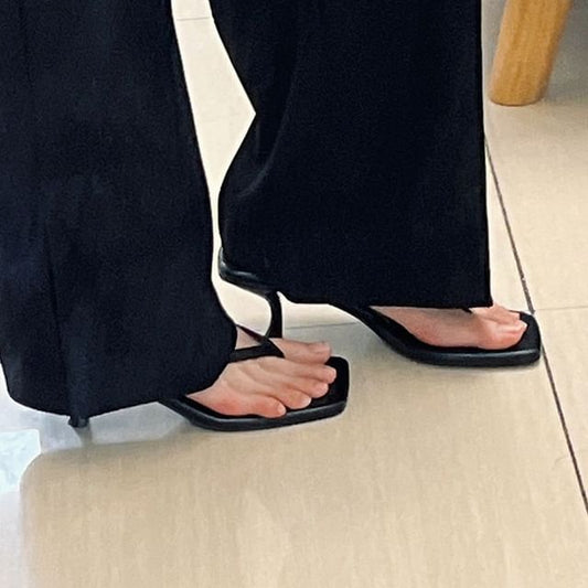 Toe Heel Kitten Plain Slingback Square Sandals Thong