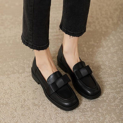 Plain Bow Accent Faux Leather Loafers