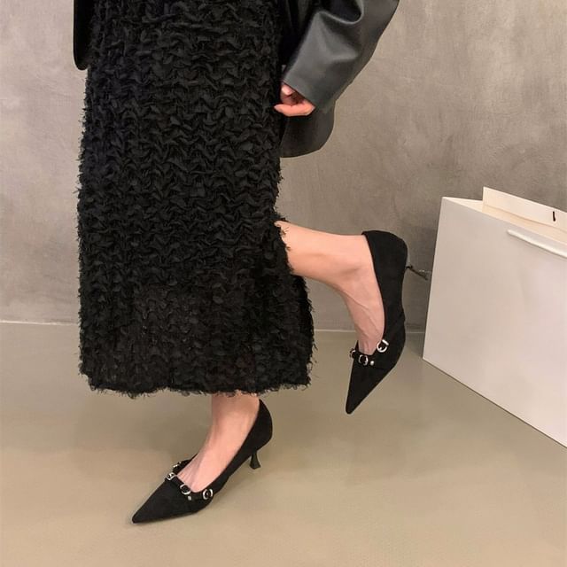 Kitten Heel Pointed Toe Buckled Pumps