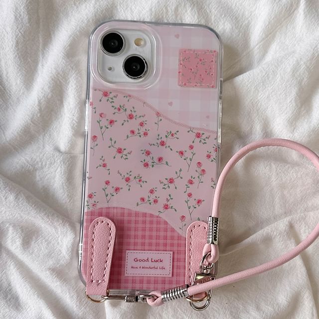 Floral Print Phone Case with Strap