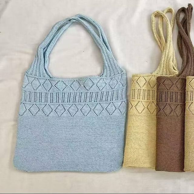 Plain Pointelle Knit Tote Bag