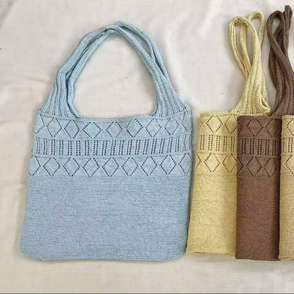 Plain Pointelle Knit Tote Bag