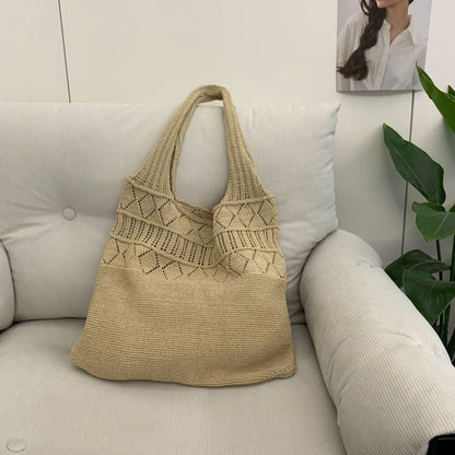 Plain Pointelle Knit Tote Bag