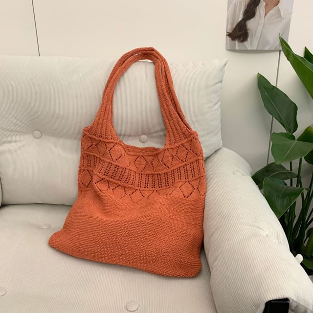 Plain Pointelle Knit Tote Bag