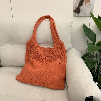 Plain Pointelle Knit Tote Bag