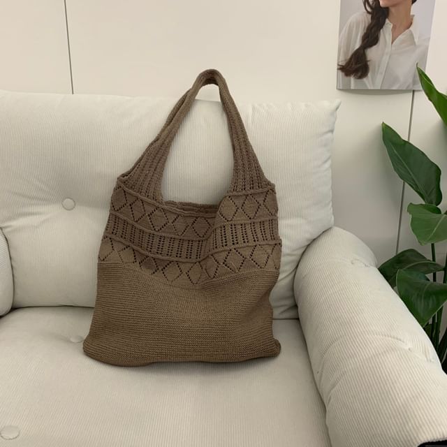 Plain Pointelle Knit Tote Bag