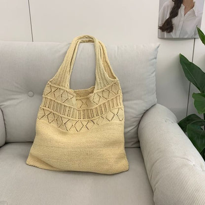 Plain Pointelle Knit Tote Bag