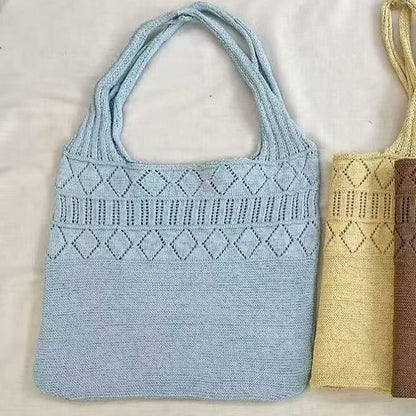 Plain Pointelle Knit Tote Bag