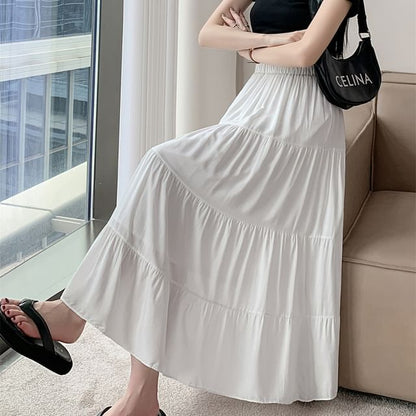 High Rise Plain Maxi A-Line Skirt