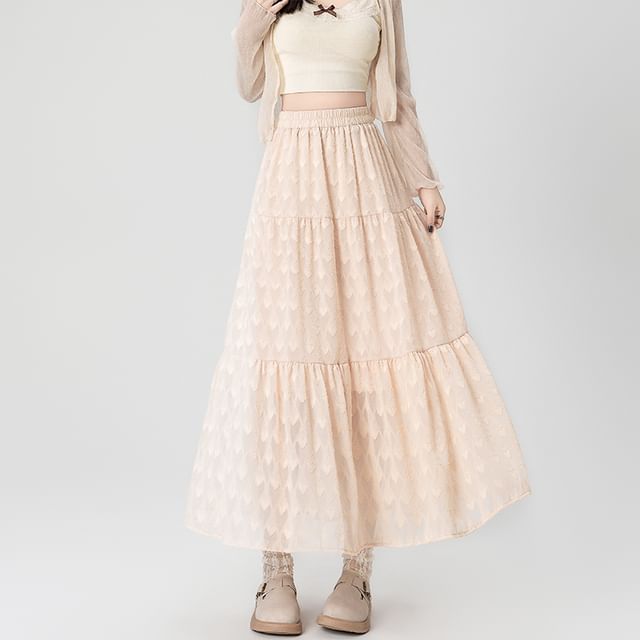 High Waist Patterned Midi A-Line Skirt