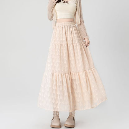 High Waist Patterned Midi A-Line Skirt