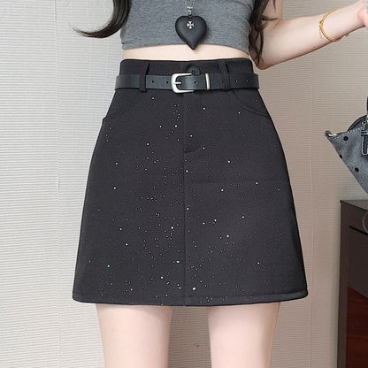 High Waist Sequin Mini A-Line Skirt