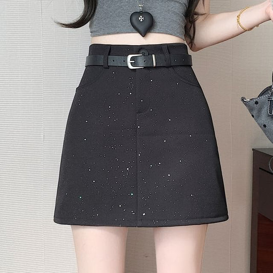 High Waist Sequin Mini A-Line Skirt
