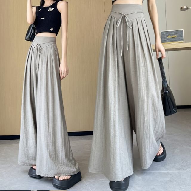 High Waist Plain Inverted Pleated Wide Leg Pants (Various Designs)