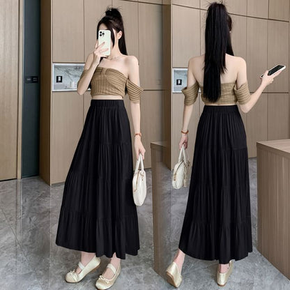 High Rise Plain Maxi A-Line Skirt