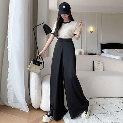 High Waist Plain Wide Leg Pants