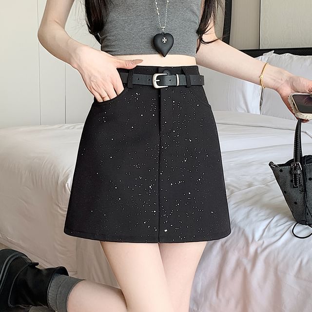 High Waist Sequin Mini A-Line Skirt
