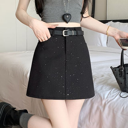 High Waist Sequin Mini A-Line Skirt