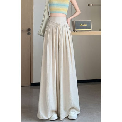 High Waist Plain Inverted Pleated Wide Leg Pants (Various Designs)