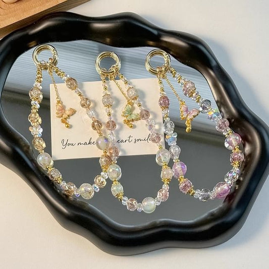 Pad Strap Phone Faux Lanyard Crystal with Butterfly