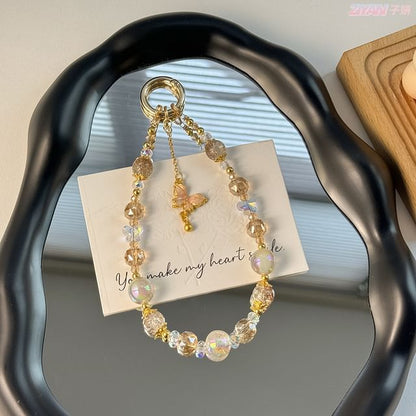 Pad Strap Phone Faux Lanyard Crystal with Butterfly