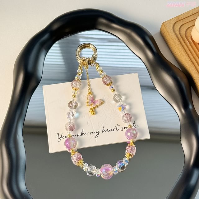 Pad Strap Phone Faux Lanyard Crystal with Butterfly