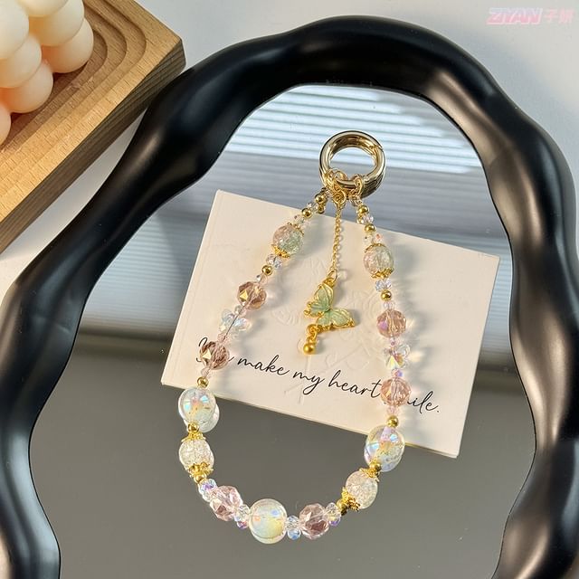 Pad Strap Phone Faux Lanyard Crystal with Butterfly