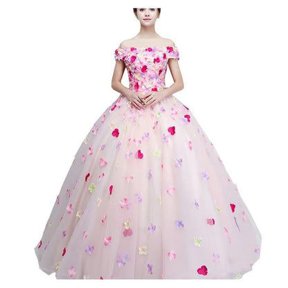 Off Shoulder Floral Embroidered Wedding Ball Gown