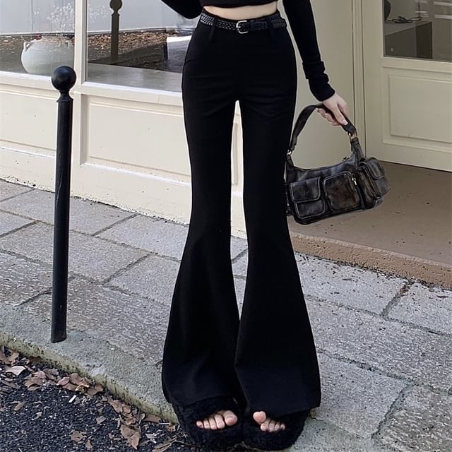 High Rise Plain Flared Pants