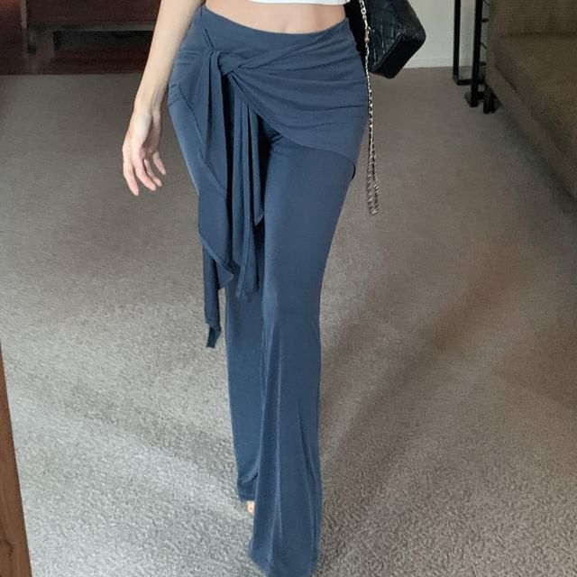 Short-Sleeve Off Shoulder Plain Crop T-Shirt / High Waist Plain Skirt Overlay Yoga Pants