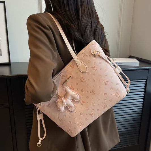 Bag Leather Patterned Tote Faux Drawstring