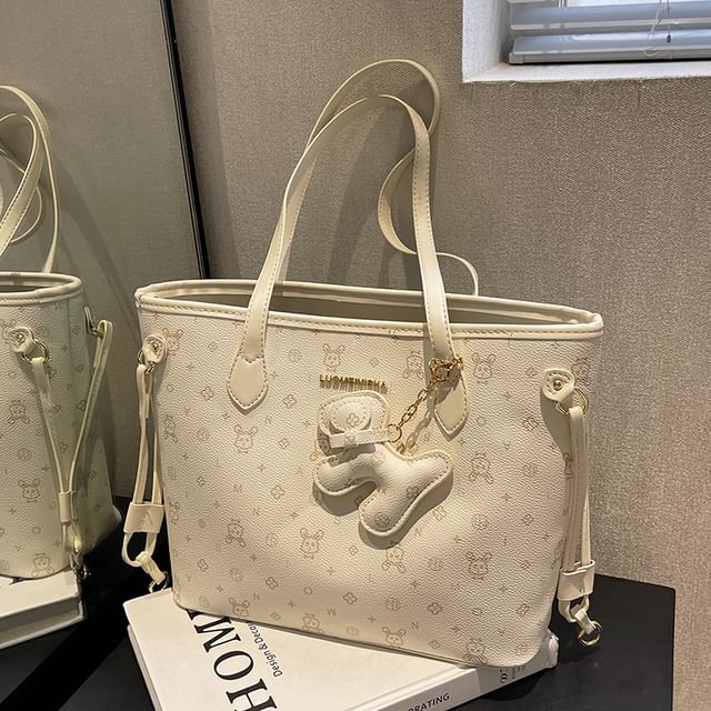 Bag Leather Patterned Tote Faux Drawstring