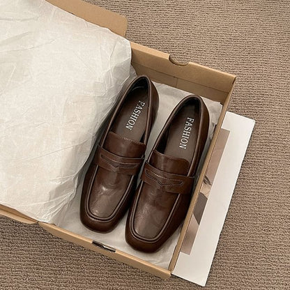 Chunky Heel Plain Faux Leather Penny Loafers