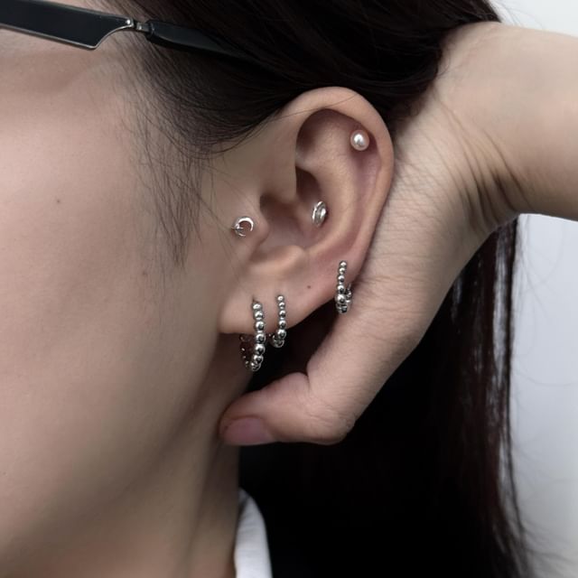 Beaded Hoop Earrings in Stainless Steel