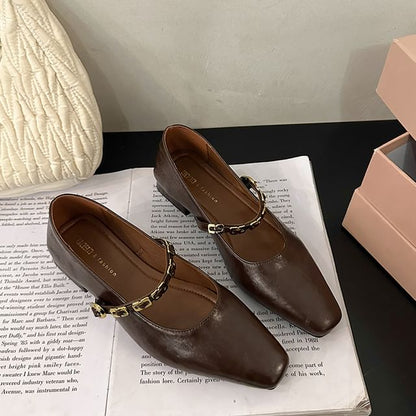 Chunky Heel Buckled Faux Leather Mary Jane Pumps