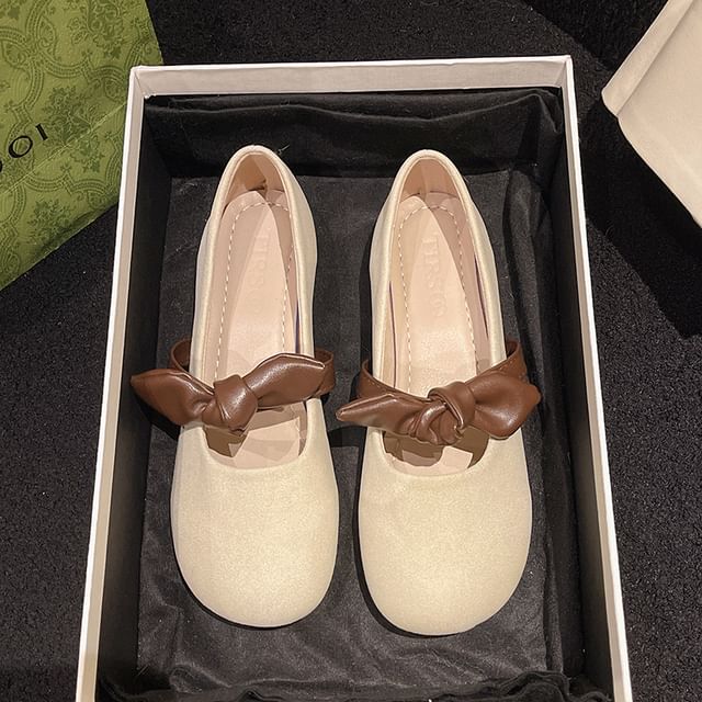 Two Tone Bow Accent Mary Jane Shoes