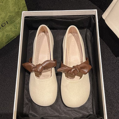 Two Tone Bow Accent Mary Jane Shoes