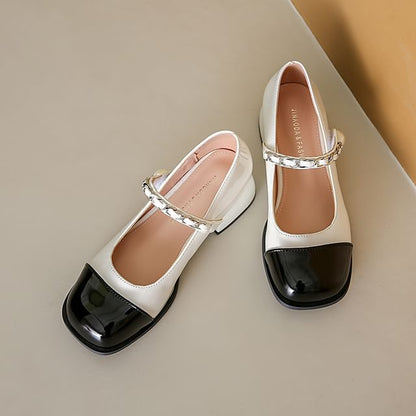 Chunky Heel Cap Toe Faux Pearl Accent Mary Jane Pumps