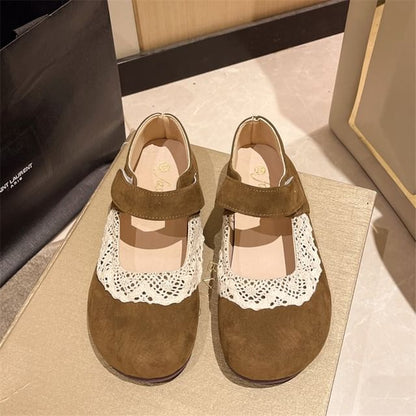Round Toe Lace Trim Mary Jane Flats
