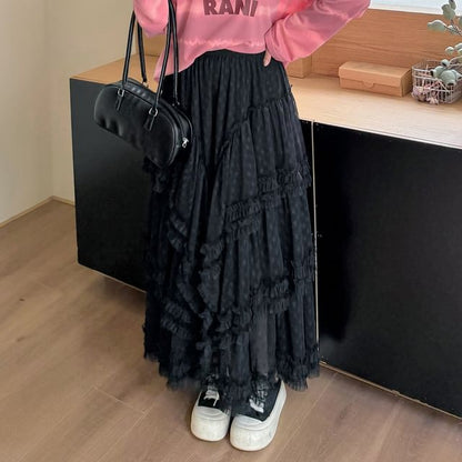 Plus Size High Waist Lace Maxi A-Line Skirt