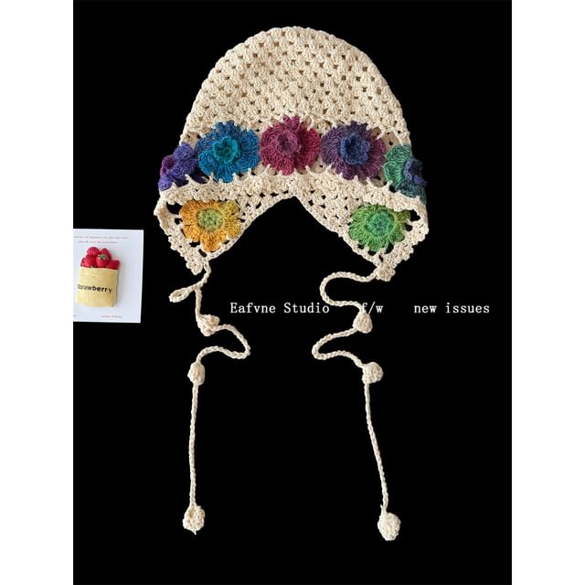 Crochet Bonnet Floral Knit Hat