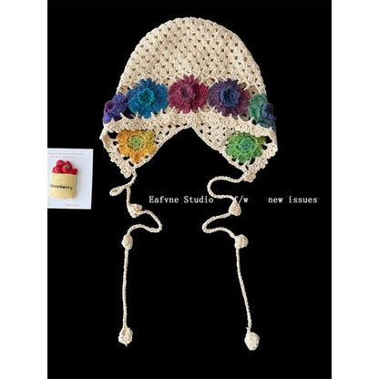 Crochet Bonnet Floral Knit Hat