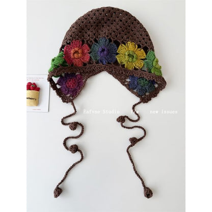 Crochet Bonnet Floral Knit Hat